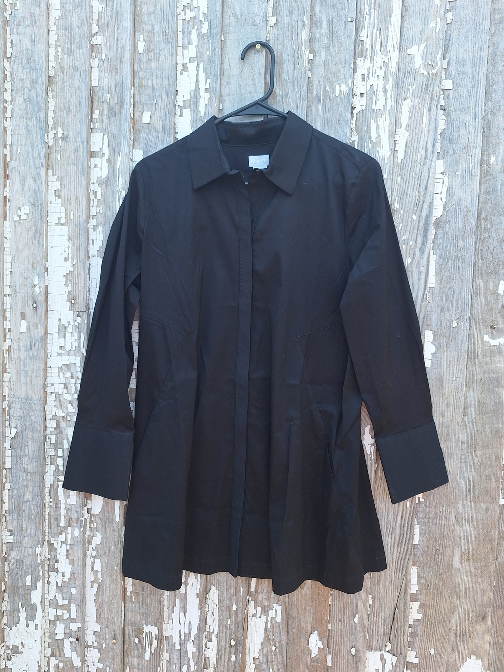 Chico's A Line Spliced Black Tunic Button-Front Shirt Size 1 Medium NWT